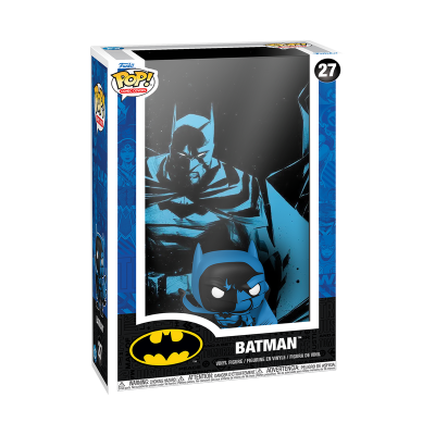 Figura de vinil Funko Pop! Batman em caixa azul e branca com logo e aviso de segurança