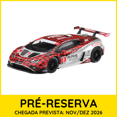 Miniatura de carro de corrida vermelha e preta com padrão xadrez e inscrições