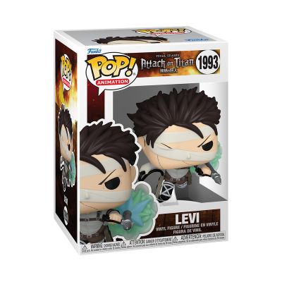 Figura Funko Pop! Levi Attack on Titan em caixa branca e castanha
