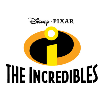 Logótipo de The Incredibles da Disney Pixar com símbolo amarelo e oval laranja