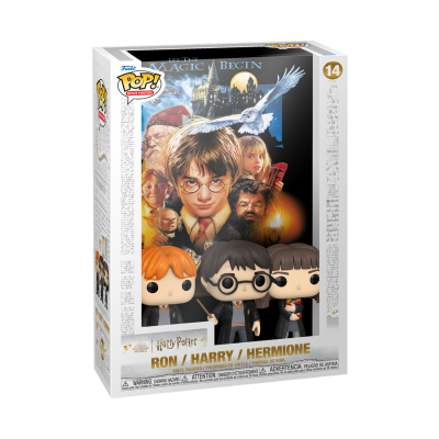 Conjunto Funko Pop! Harry Potter com Ron, Harry e Hermione na embalagem