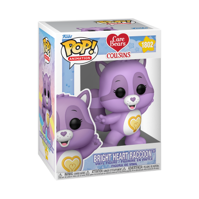 Figura de vinil roxa Bright Heart Raccoon da Care Bears em caixa Funko Pop