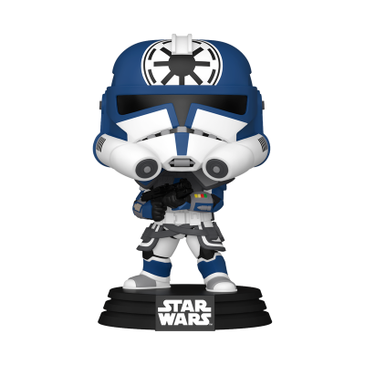 Figura colecionável Funko Pop de soldado Star Wars com capacete azul e branco