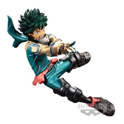 Figura de ação Izuku Midoriya com fato verde e pose de salto