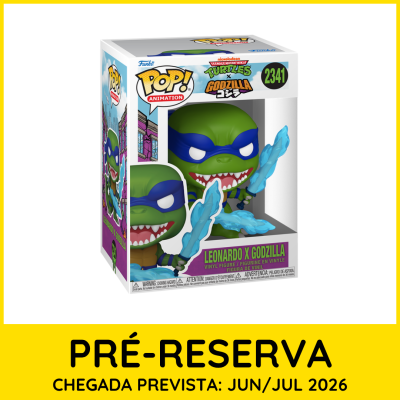Funko Pop Leonardo x Godzilla em caixa branca com janela transparente