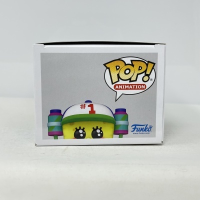 Caixa branca com boneco Funko Pop! da linha Animation e texto POP! ANIMATION