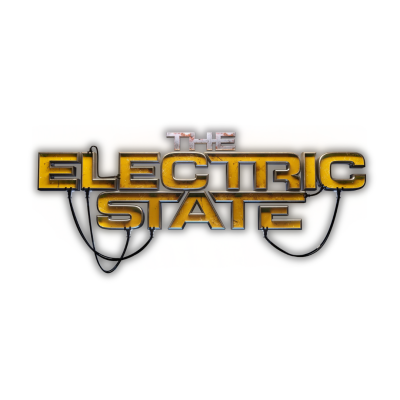 Logótipo THE ELECTRIC STATE em letras amarelas metálicas com fios elétricos