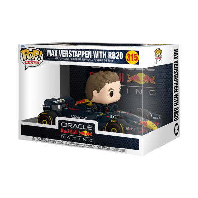 Figura Pop! Vinyl de Max Verstappen com o carro RB20 da Red Bull Racing na caixa