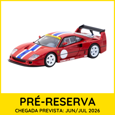 Miniatura de carro de corrida Ferrari vermelho com faixas azuis e brancas