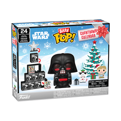 Caixa de calendário de contagem decrescente Star Wars Bitty Pop! com 24 peças e figuras colecionáveis.