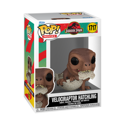 Figura Funko Pop! Velociraptor Hatchling da coleção Jurassic Park na caixa