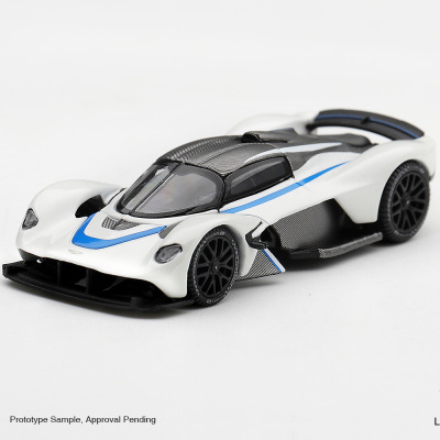 Miniatura de carro desportivo branco com detalhes em azul e preto