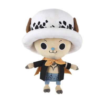 Pelúcia Tony Tony Chopper com chapéu branco e roupas coloridas em fundo branco
