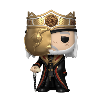 Figura Funko Pop de rei medieval com coroa dourada e máscara
