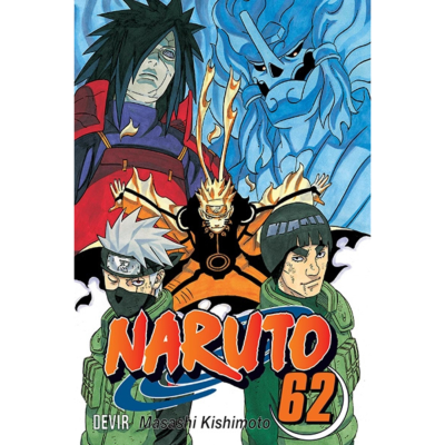 Capa do livro manga Naruto 62 com personagens coloridos e título em destaque