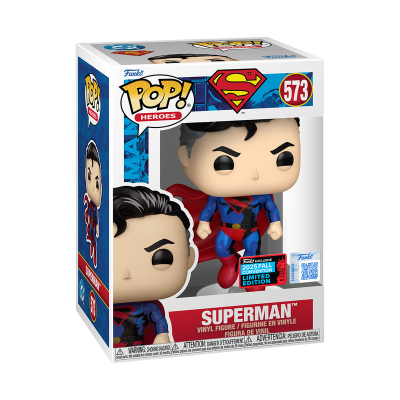 Figura de vinil Funko Pop! do Super-Homem na embalagem com detalhes vermelhos e azuis.
