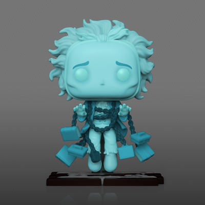 Figura Funko Pop azul com cabelo despenteado e cadeados, em base preta