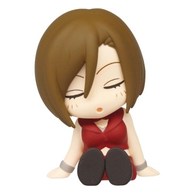 Figura colecionável anime castanha sentada roupa vermelha