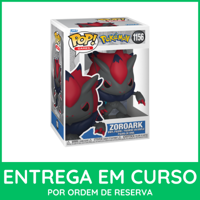 Funko Pop! Games Pokémon Zoroark figura vinil na caixa branca com janela transparente