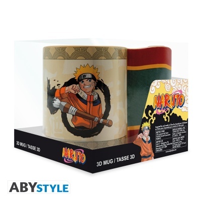 Caneca 3D do Naruto com fundo bege e pega vermelha