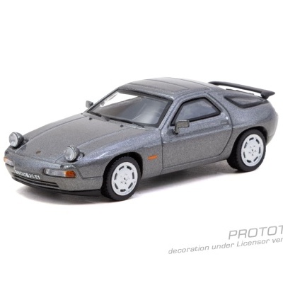 Miniatura de carro desportivo cinzenta metálica com faróis redondos e jantes brancas