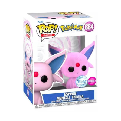 Figura Funko Pop! Espeon rosa e azul em embalagem colorida
