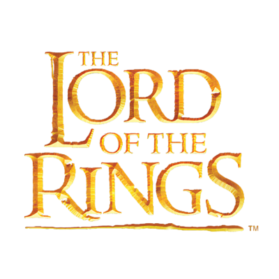 Texto THE LORD OF THE RINGS em dourado sobre fundo branco