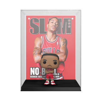 Figura colecionável Funko Pop de Derrick Rose com revista SLAM de fundo