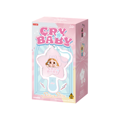 Embalagem rosa com boneco em forma de estrela e texto CRY BABY