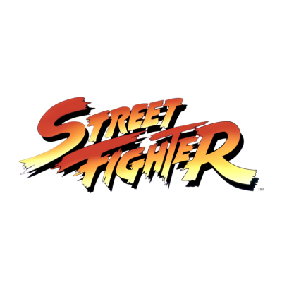Logotipo colorido com texto STREET FIGHTER em estilo de letras grandes e estilizadas