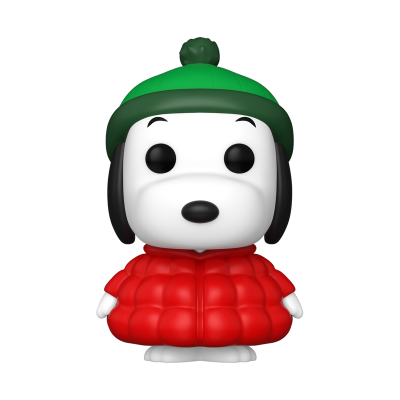 Figura Funko Pop do Snoopy com gorro verde e casaco vermelho