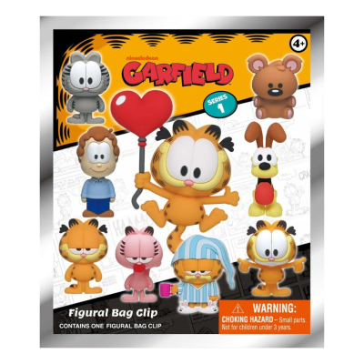 Embalagem de brinquedo figurativo Garfield com várias figuras coloridas e texto em inglês