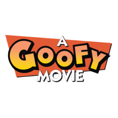 Logotipo do filme A GOOFY MOVIE em letras amarelas e pretas sobre fundo laranja