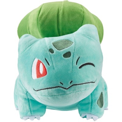 Pelúcia do personagem Bulbasaur com bulbo verde nas costas
