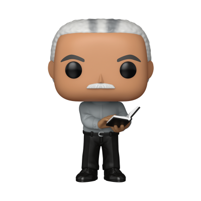 Figura Funko Pop de homem com cabelo branco e livro