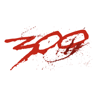 Logótipo vermelho 300 em estilo pincel com aspersões em fundo branco