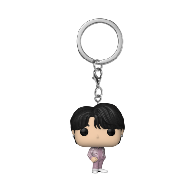 Chaveiro Funko Pop com roupa cor-de-rosa clara e cabelo preto