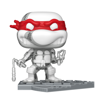 Figura Funko Pop Raphael de Turtle Ninja com máscara vermelha, em preto e branco