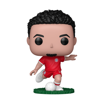 Figura Funko Pop de jogador de futebol do FC Bayern com camisola vermelha e bola