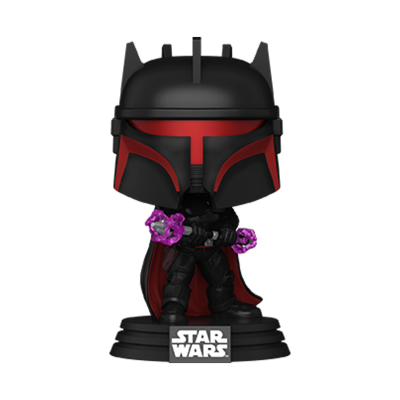 Figura Funko Pop personagem Star Wars com capacete preto e vermelho e capa vermelha