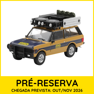 Miniatura de carro todo-terreno azul e amarelo com acessórios no tejadilho