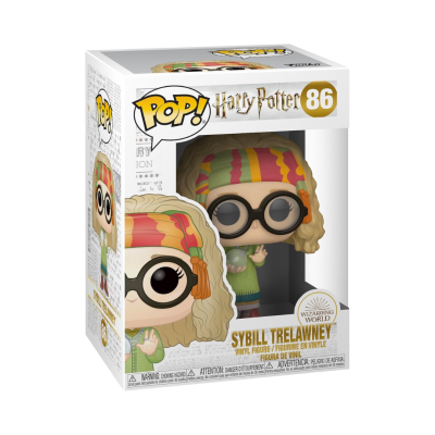Figura Funko Pop! Sybill Trelawney Harry Potter com óculos e cachecol em caixa