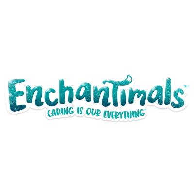 Logotipo da marca Enchantimals com texto CARING IS OUR EVERYTHING
