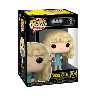Figura Pop! Heroes Vicki Vale em caixa com design preto e amarelo