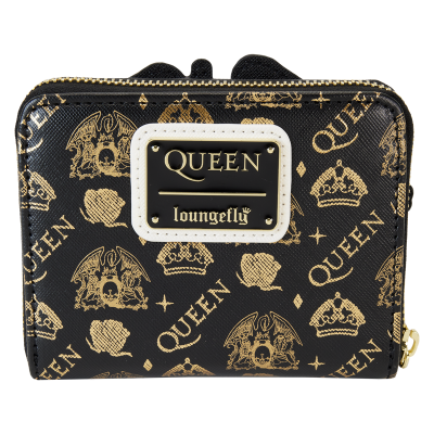 Carteira preta com padrão dourado e placa frente QUEEN loungefly