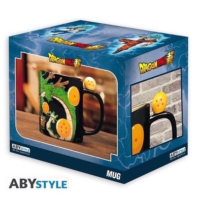 Caixa de embalagem de caneca ABYstyle Dragon Ball Z preto com design das bolas de dragão em amarelo e laranja