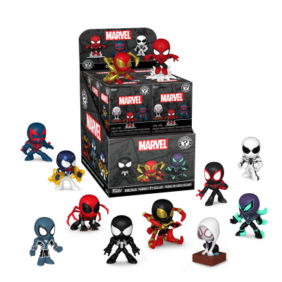 Caixa de figuras colecionáveis Marvel e 12 figuras coloridas em poses diversas