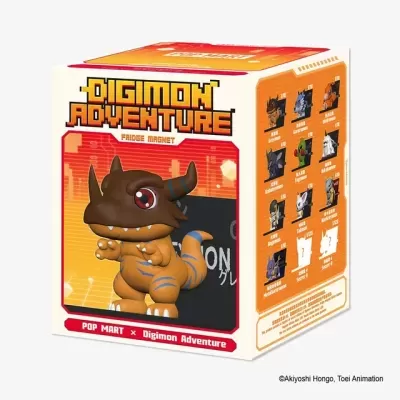Embalagem de íman Digimon Adventure com figura castanha e azul