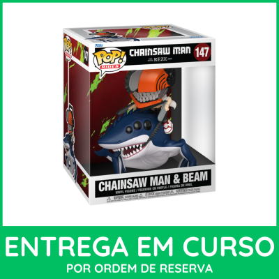 Figura de vinil Chainsaw Man & Beam na caixa Pop! Rides