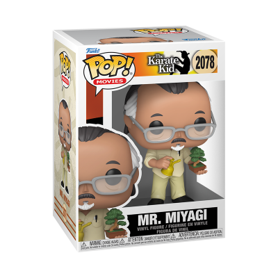 Funko Pop Mr. Miyagi de The Karate Kid, número 2078, com planta bonsai e regador